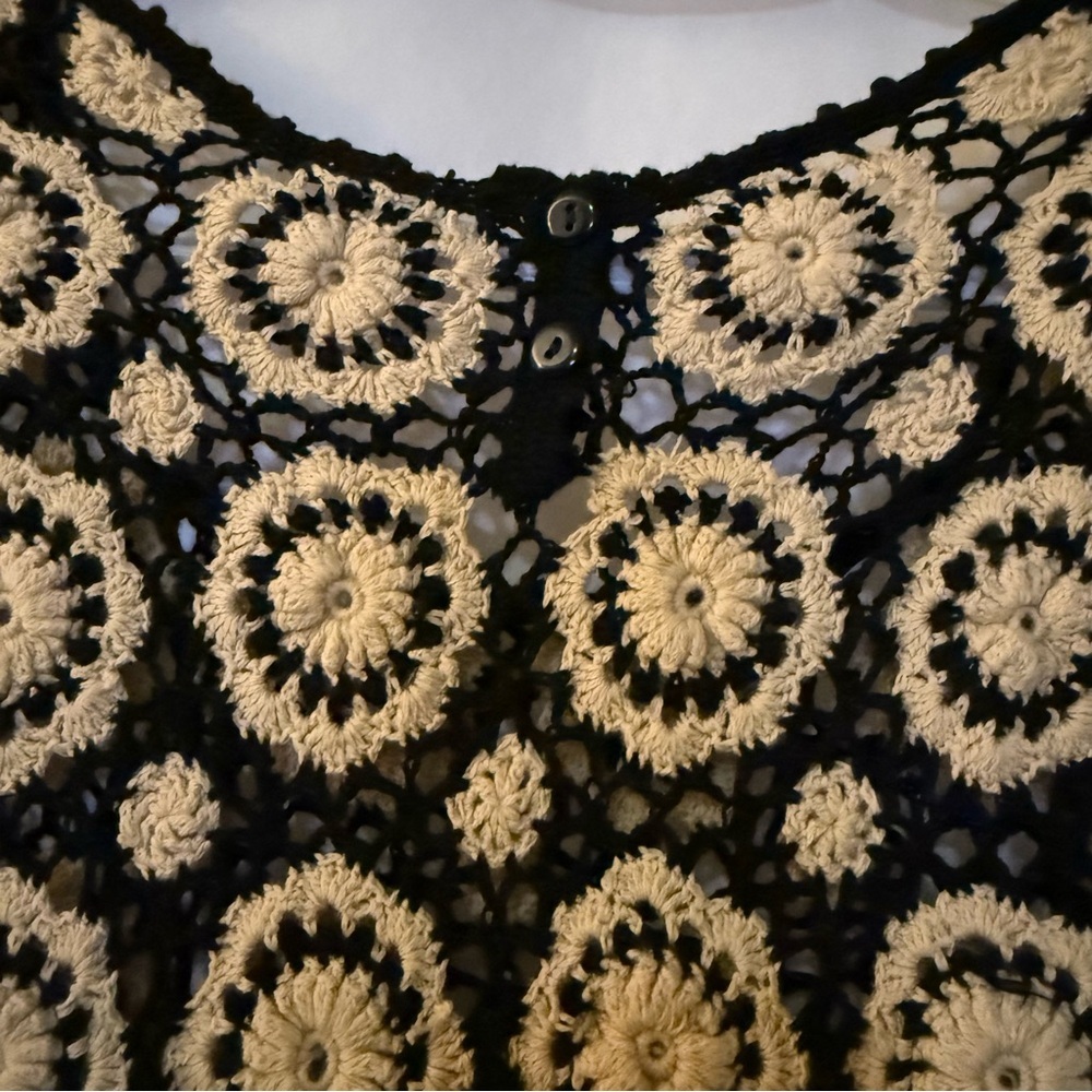 FREE PEOPLE Black & Beige Crochet Delilah Shift Dress Size M - Picture 14 of 14